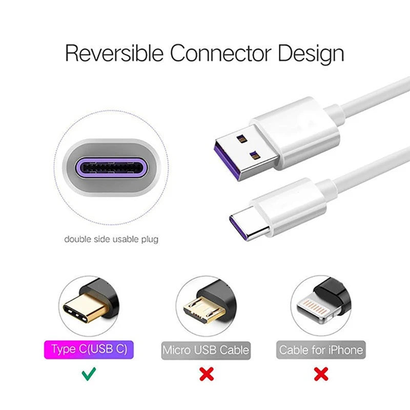 For Samsung A51 A71 A50 A30 A70 Huawei Mate 40 30 P30 Lite Mobile Phones Fast Charging Charger 5A USB Type-c Cable Data Wire