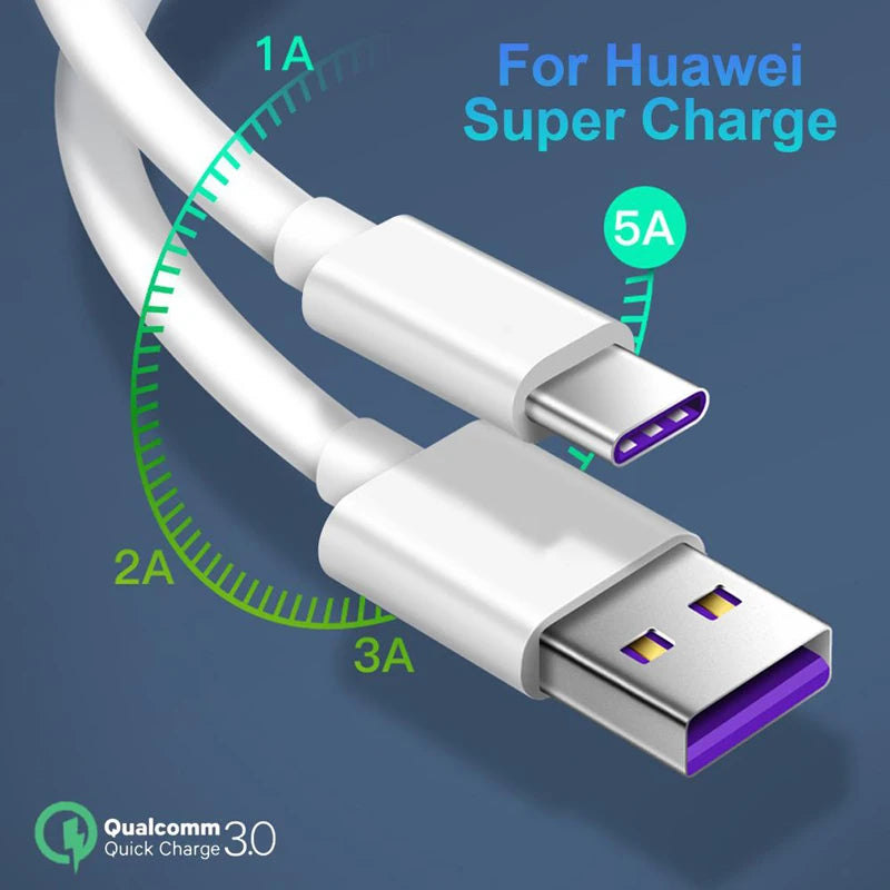 For Samsung A51 A71 A50 A30 A70 Huawei Mate 40 30 P30 Lite Mobile Phones Fast Charging Charger 5A USB Type-c Cable Data Wire