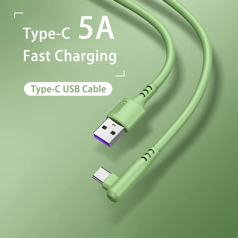 90 Degree Elbow 5A Type C Cable Fast Charging Charger USB Cable for Huawei P40 Xiaomi Redmi Mobile Phone Accessories Usb C Cable