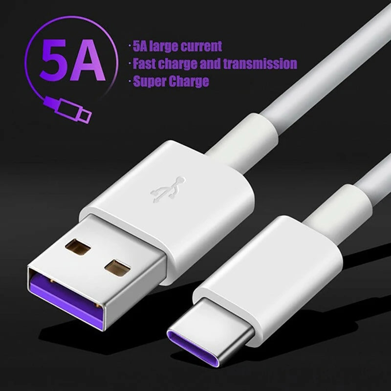 For Samsung A51 A71 A50 A30 A70 Huawei Mate 40 30 P30 Lite Mobile Phones Fast Charging Charger 5A USB Type-c Cable Data Wire