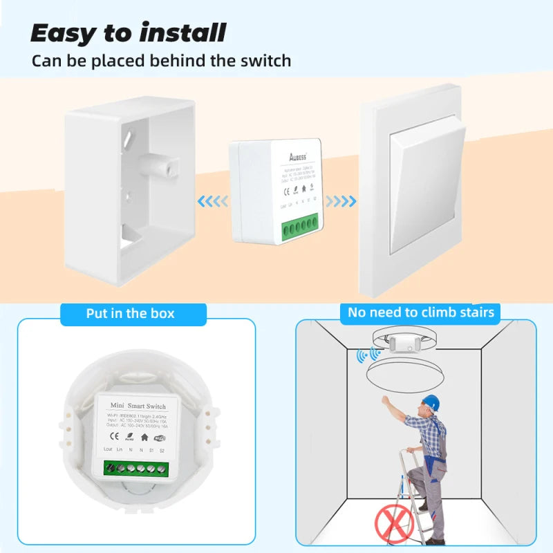 16A Mini Wifi Tuya Smart Switch Module Wireless Switches 2-way Control Timer Automation Compatible With Tuya Alexa Google Home