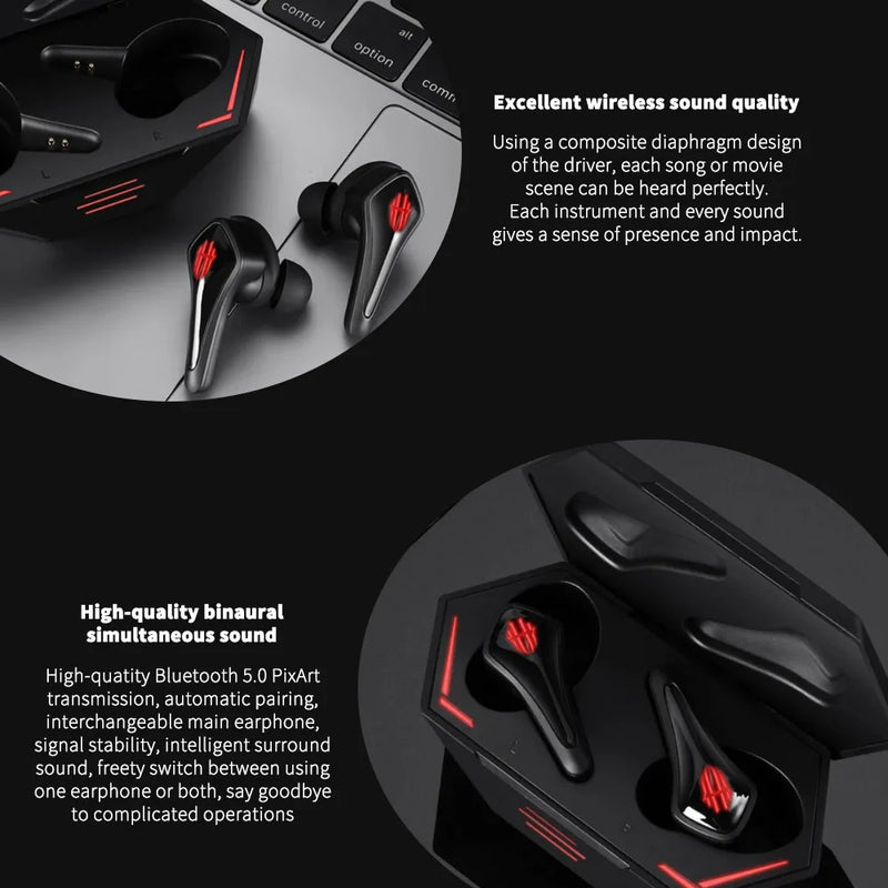 Global Version Original  RedMagic TWS Gaming Earphones  Wireless Bluetooth Redmagic Cyberpods 4-16 hours battery life