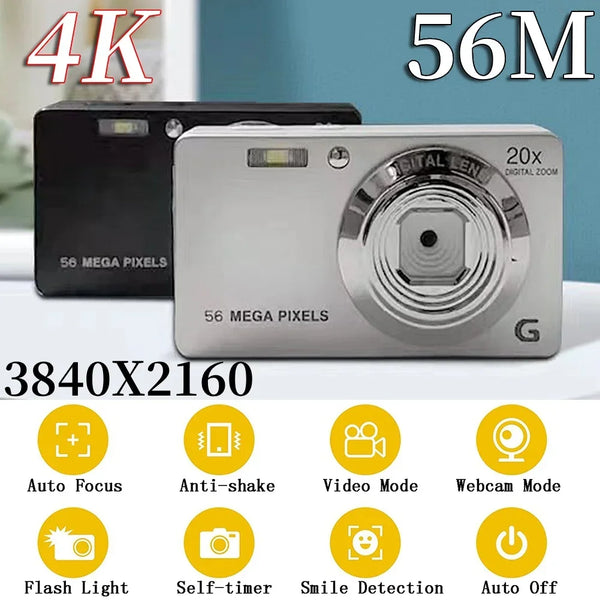 HD Digital Video Camera 2.7 Inch LCD Point Shoot Cameras 4K 56MP 56 Million Pixel Anti-Shake 20x Zoom for Photography and Video