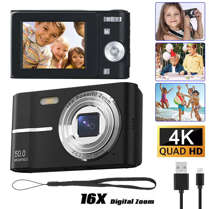 FHD 4K Digital Camera For Kids 2.4 Inch IPS AF face detection flash 16X Digital Zoom Compact Point Shoot Camera For Students