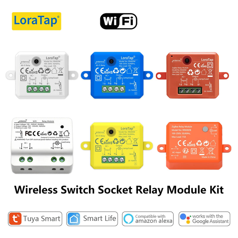 LoraTap Wireless Switch Socket Relay Module Series WiFi ZigBee Breaker Tuya Smart Life App Remote Control Google Home Alexa Echo