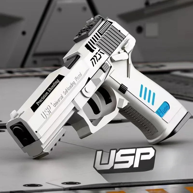 USP Continuous Firing Shell Ejecting Pistol With Bouncing Drum Laser Sight Soft Bullet Toy Gun Empty Hanging Weapon Boys Gift ﻿