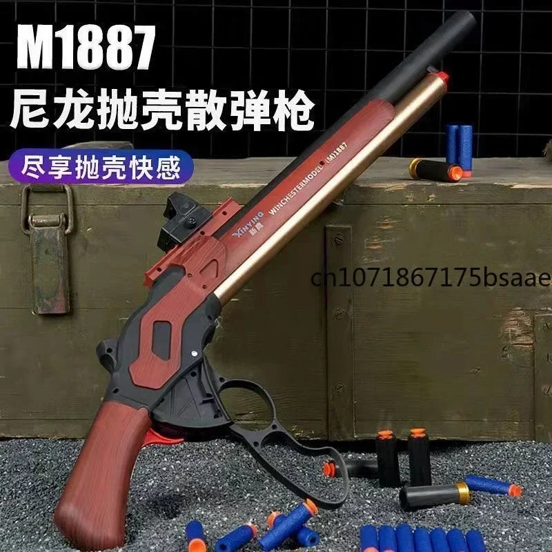 2024 New wooden M1887 shell throwing soft bullet gun toy simulation nozzle Governor Winchester lever boy shotgun toy