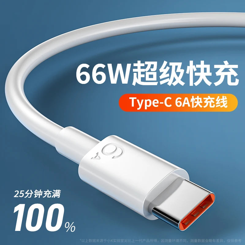 6A 66W 33W Charger 1M USB C Cable Fast Charging Data Cable for Xiaomi Samsung Realme Huawei Mobile Phone Usb Type C Charge Cable