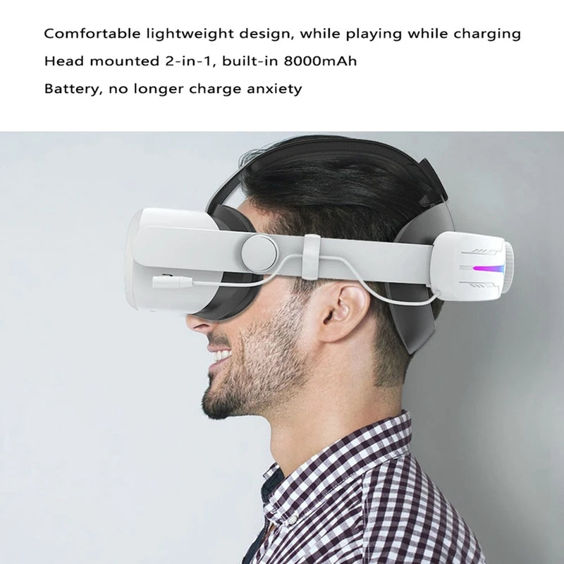 1 PCS Head Strap With 8000Mah Battery For Oculus Quest 2 Extend Playtime Adjustable Elite Strap VR Parts Plastic (Black)