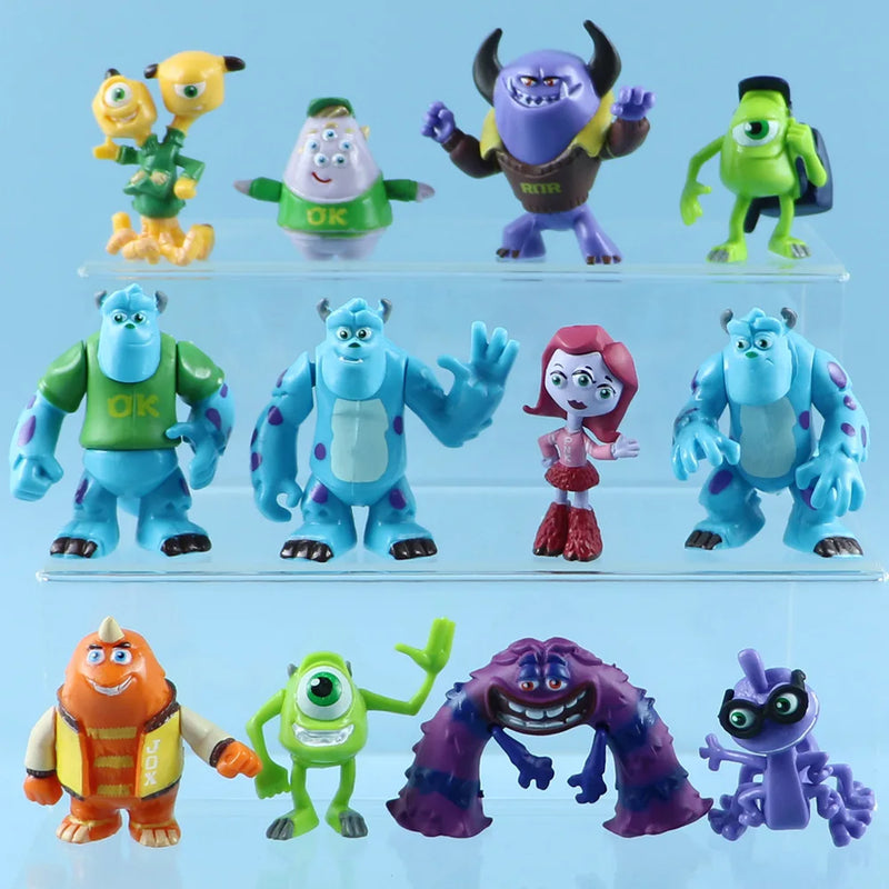 12pcs/set Anime Disney Pixar Movie Monsters University Action Figures Sulley Mike Wazowski PVC Model Set Toys For Children Gifts