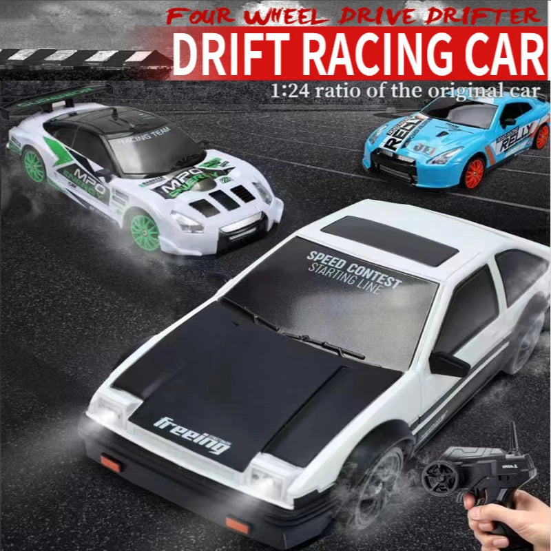 RC Car 2.4G 15km/H 1:24 Four-wheel High Speed Drive Drift Cars Rubber and Drift Two Types of Tires Simulated Racing Toys For Boy