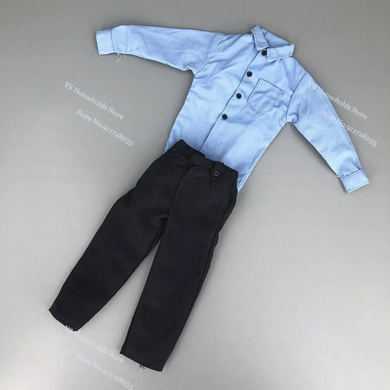 1/6 Man Soldier Blue Shirt Police Casual Jeans  WWII US Army Mechanic Combat Pants Clothes Set Accessory Fit 12" Action Figure