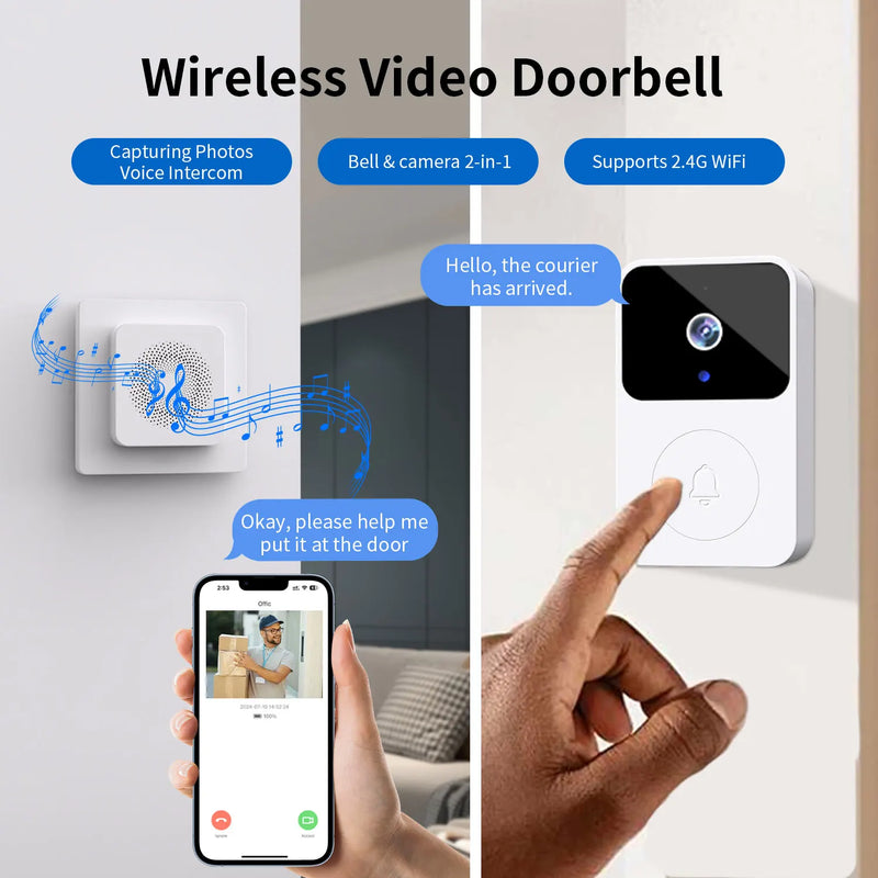 WIFI Video Doorbell Camera Night Vision HD Wireless Smart Home Security Battery Door Bell Two Way Intercom Voice Change For Home