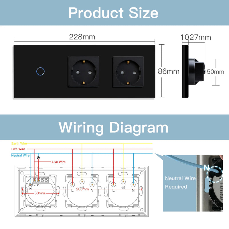 BSEED  Wifi 1/2/3Gang Light Switches Touch Sensor Glass Switch Tuya Smart Life Alexa Control Plus EU Sockets Need Neutral Wire