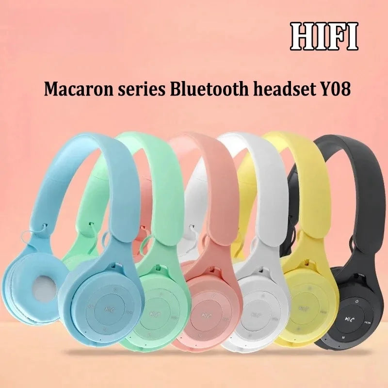 Y08 Macaron Wireless Bluetooth Headphones With Microphone Wired Earphones Gaming Headset Gamer Mp3 Players Choice Kids Gifts