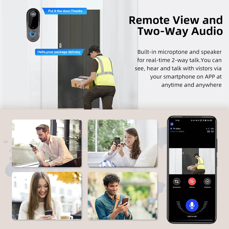 WiFi Video Intercom Outdoor Door bell Camera Smart Home Security Wireless WiFi Doorbell 2-Way Audio Night Vision Doorbell Camera