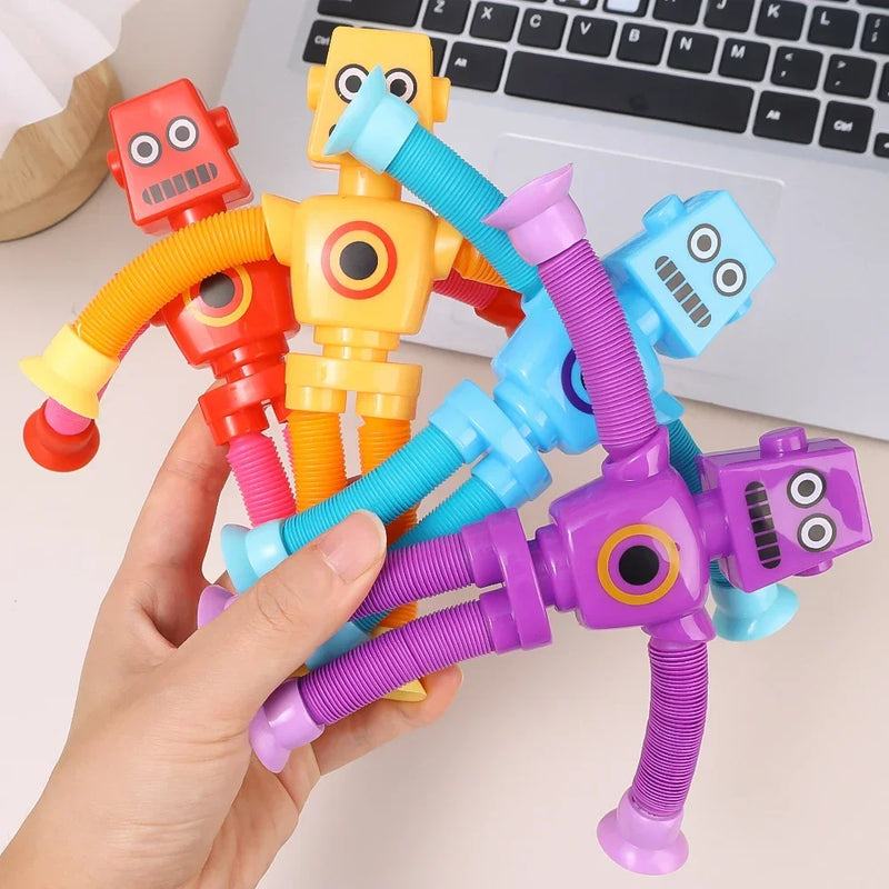 Children's Telescopic Robot Suction Cup Toys Kids Pop Tubes Sensory Playing Games Puzzle Stress Relief Squeeze Fidget Favor Gift