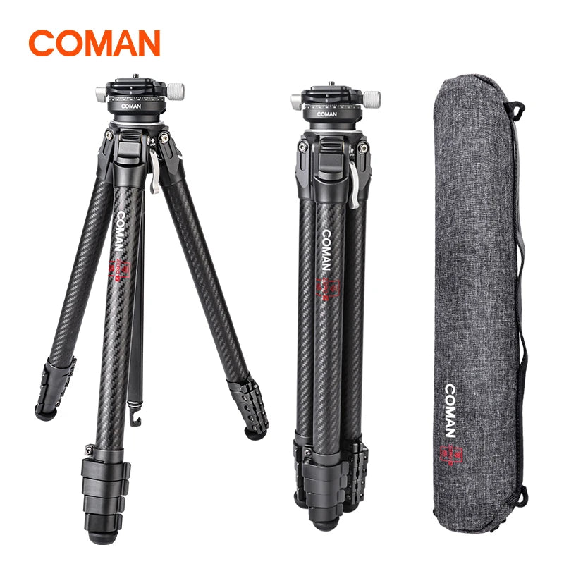 COMAN Professional Outdoor Full Carbon Tripod Travel Tripod For DSLR Camera With Panoramic Ball Head Tripod For Film Shooting