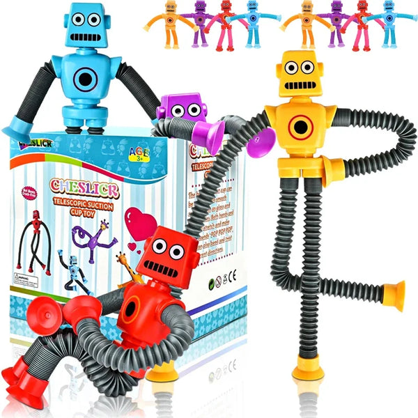 Children's Telescopic Robot Suction Cup Toys Kids Pop Tubes Sensory Playing Games Puzzle Stress Relief Squeeze Fidget Favor Gift