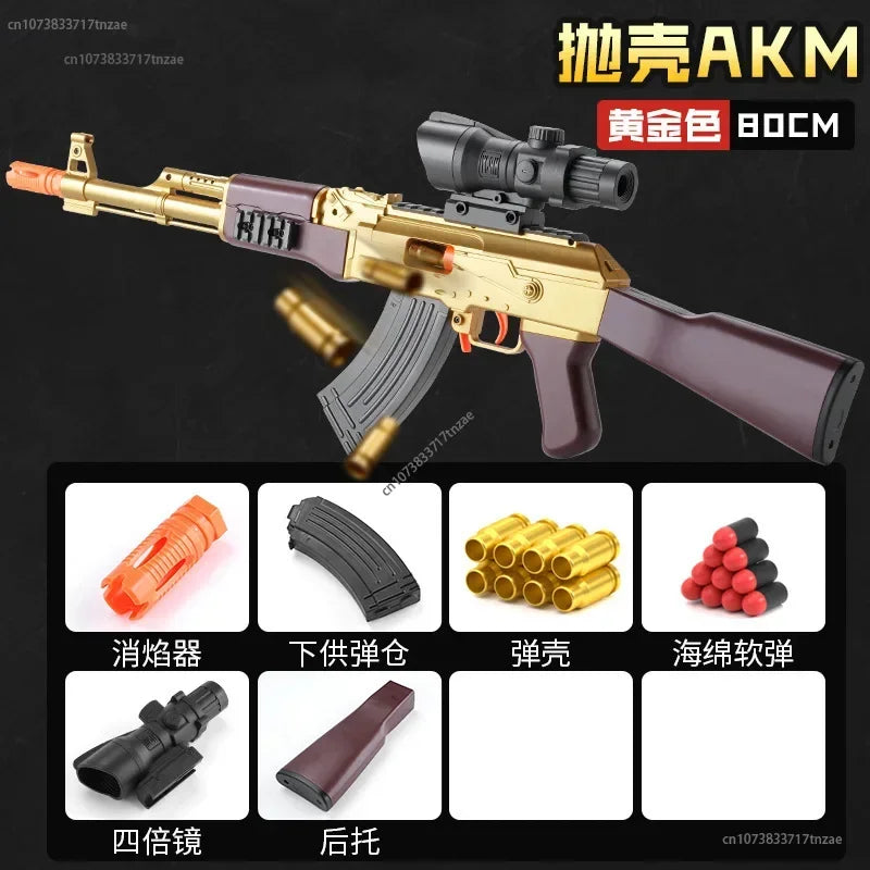 2024 New M416 Shell Ejection Soft Bullet Gun AKM Fireable Rifle Boy 98K Sniper Rifle Simulation Gun Firearm Model Children's Toy