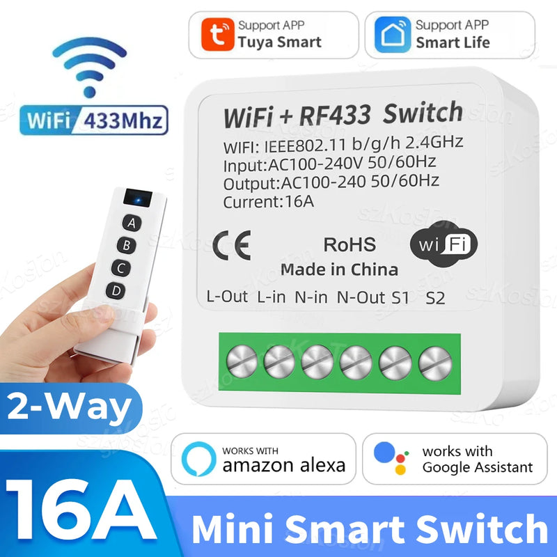 RF433 Wifi Smart Switch Tuya 16A Home Mini Relay Receiver DIY Light Switch Automation Controller Voice Works with Alexa Google