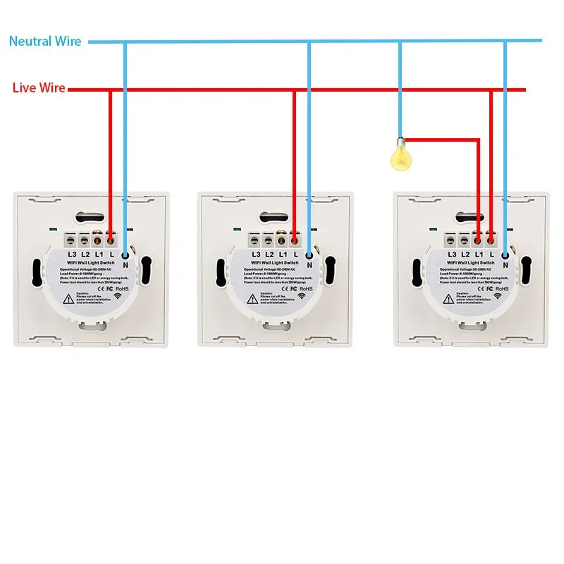 Intermediate Stair Switch WiFi Smart Switch Glass Wall Touch Switches RF433 Remote Control Tuya Alexa Google Home Bingoelec