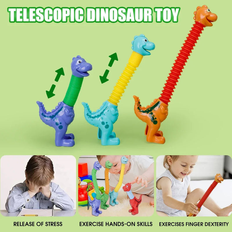 Variable Fun Cartoon Dinosaur Telescopic Tube Toys Kids Puzzle Stretch Colored Dinosaur Toy DIY Telescopic Stress Relief Toys