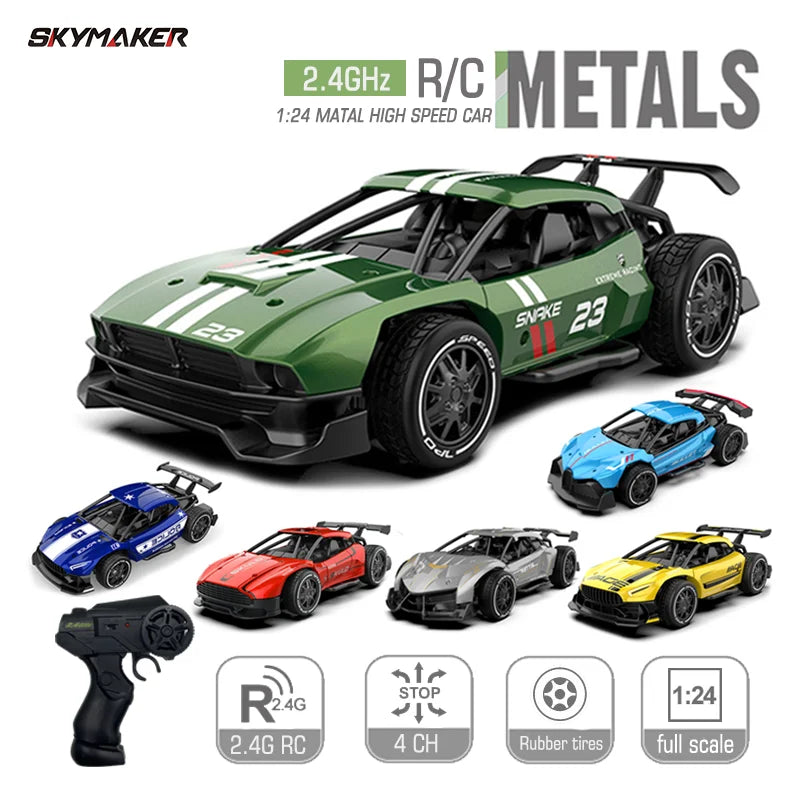 Sulong Metal RC Car Toys 1/24 2.4G High Speed Remote Control Mini Scale Model Vehicle Electric Metal RC Car Toys for Boys Gift