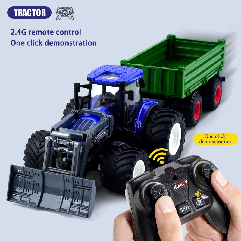 1/24 RC Tractor Trailer Truck 2.4G Electric Agricultural Engineering Vehicle Harvester Farm Equipment Kids Toys Gifts