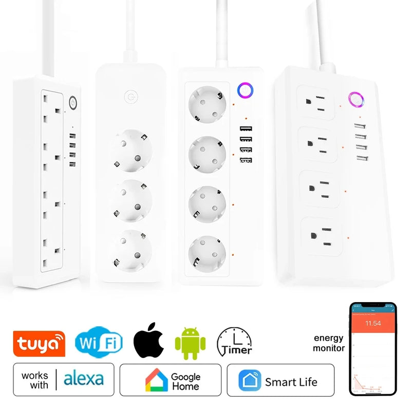 Smart socket WiFi Power Strip Multi Plug With 4 Plug 4USB Port Compatible With alexa google home Smart home Tuya Smart smartlife