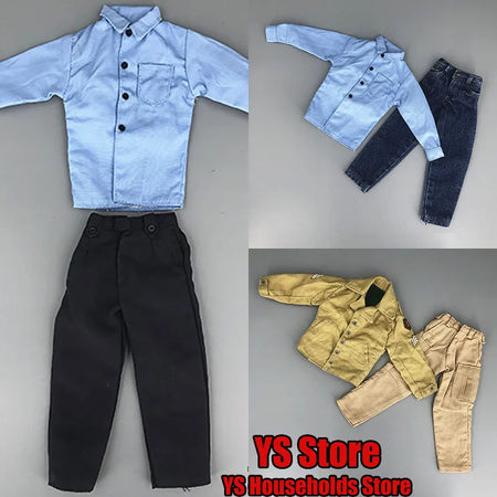 1/6 Man Soldier Blue Shirt Police Casual Jeans  WWII US Army Mechanic Combat Pants Clothes Set Accessory Fit 12" Action Figure