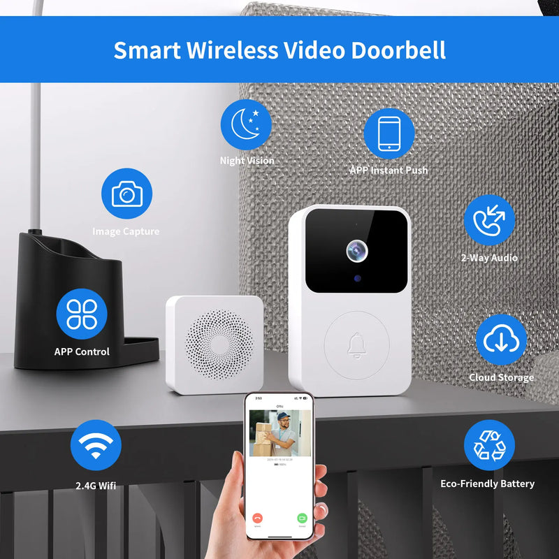 WIFI Video Doorbell Camera Night Vision HD Wireless Smart Home Security Battery Door Bell Two Way Intercom Voice Change For Home