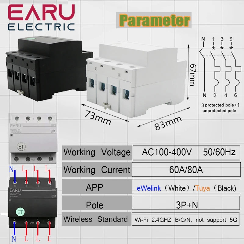 1P+N/4P Zigbee/WIFI Smart Circuit Breaker Relay Switch Voice Remote Control by Tuya eWeLink APP Smart House Alexa Google Home