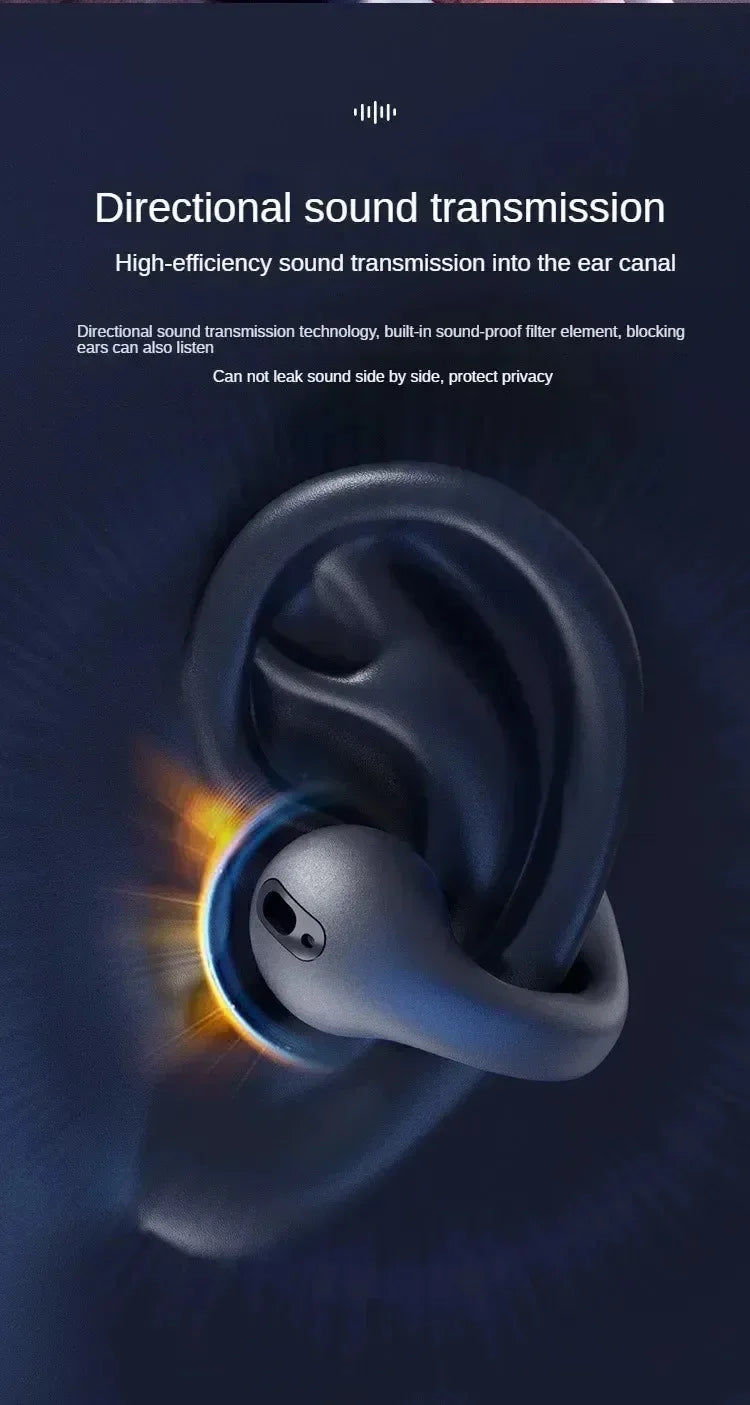 Bluetooth Headset 5.3 Wireless Bone Conduction Headphones Clip Ear Music Noise Canceling HD Call Sports Gaming Earphone