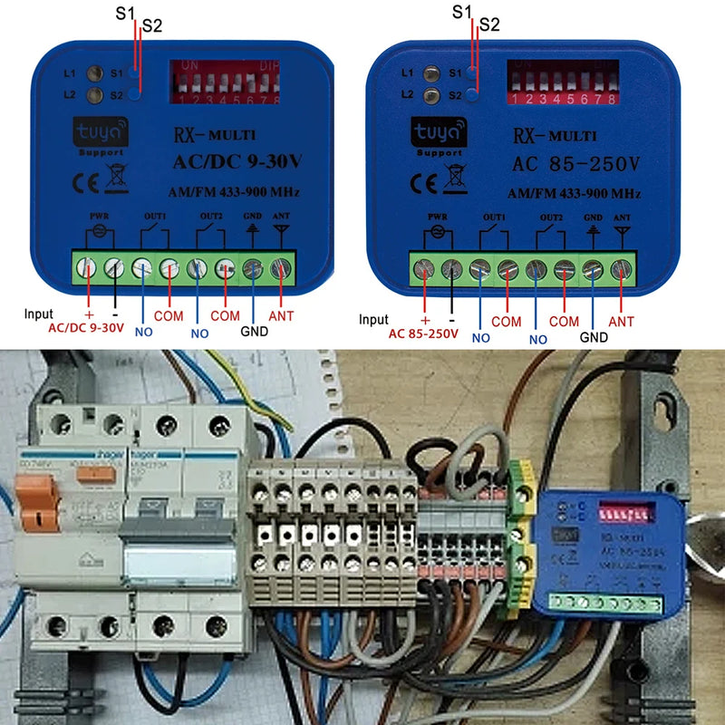 2CH RX MULTI 433-868MHz Garage Gate Door Opener WIFI Tuya Smartlife App Remote Control Receiver Controller Smart On Off Switch