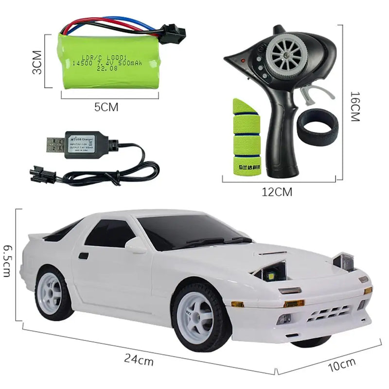 LDRC LD1802 RX7 1/18 RC Drift Car 2.4G 2WD RC Car With LED Lights 10km/h Rechargeable Drift Racing Car For Boys Girls Gifts