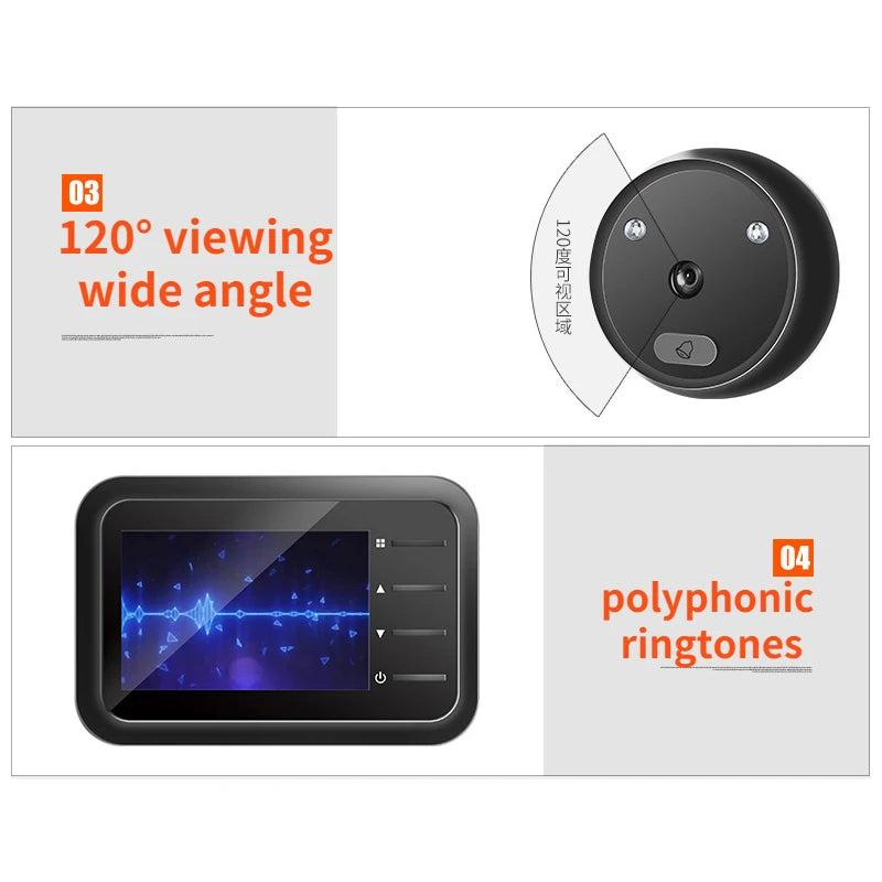 ZWINCKY Video Peephole Doorbell Camera Video-eye Auto Record Electronic Ring Night View Digital Door Viewer Entry Home Security