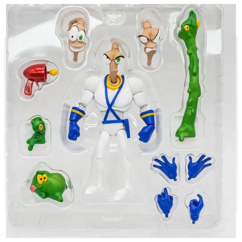 PDNA Earthworm Jim Action Figure PSY-CROW Snot Worm Body Jim Heads Bob The Killer Goldfish