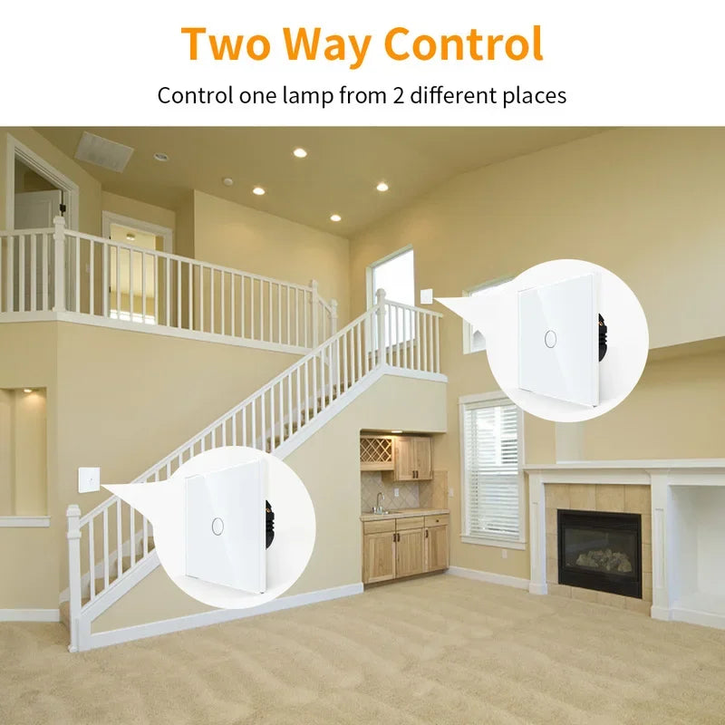 Intermediate Stair Switch WiFi Smart Switch Glass Wall Touch Switches RF433 Remote Control Tuya Alexa Google Home Bingoelec