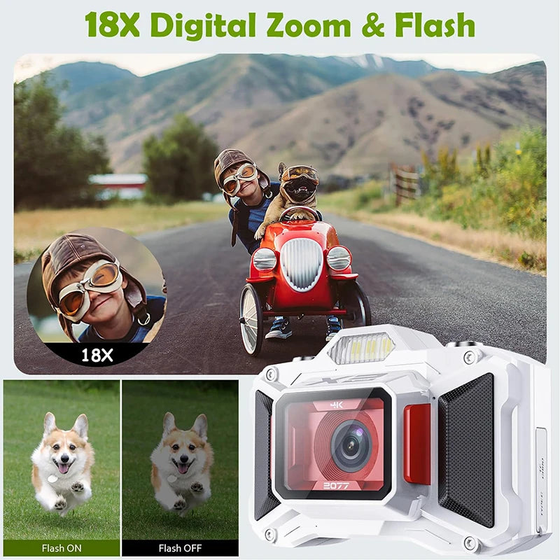 4K Digital Camera for Teens Autofocus Vlogging Camera 68MP 18X Zoom 2.88" IPS Screen Rechargeable Point and Shoot Digital Camera