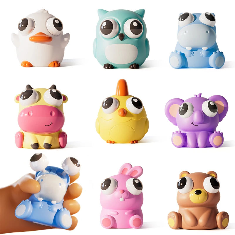 4PCS Funny Anti-Stress Pop Out Eyes Fidget Toy Squishy Kawaii Animal Squeeze Stress Relief Sensory Toy For ADHD Kids Adults