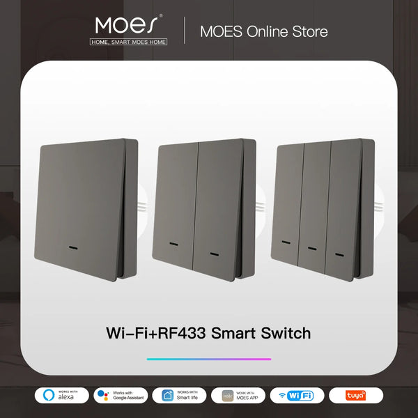 MOES WiFi Smart Wall Light Switch RF433 Push Button Transmitter Smart life Tuya App Remote Control Works with Alexa Google Home