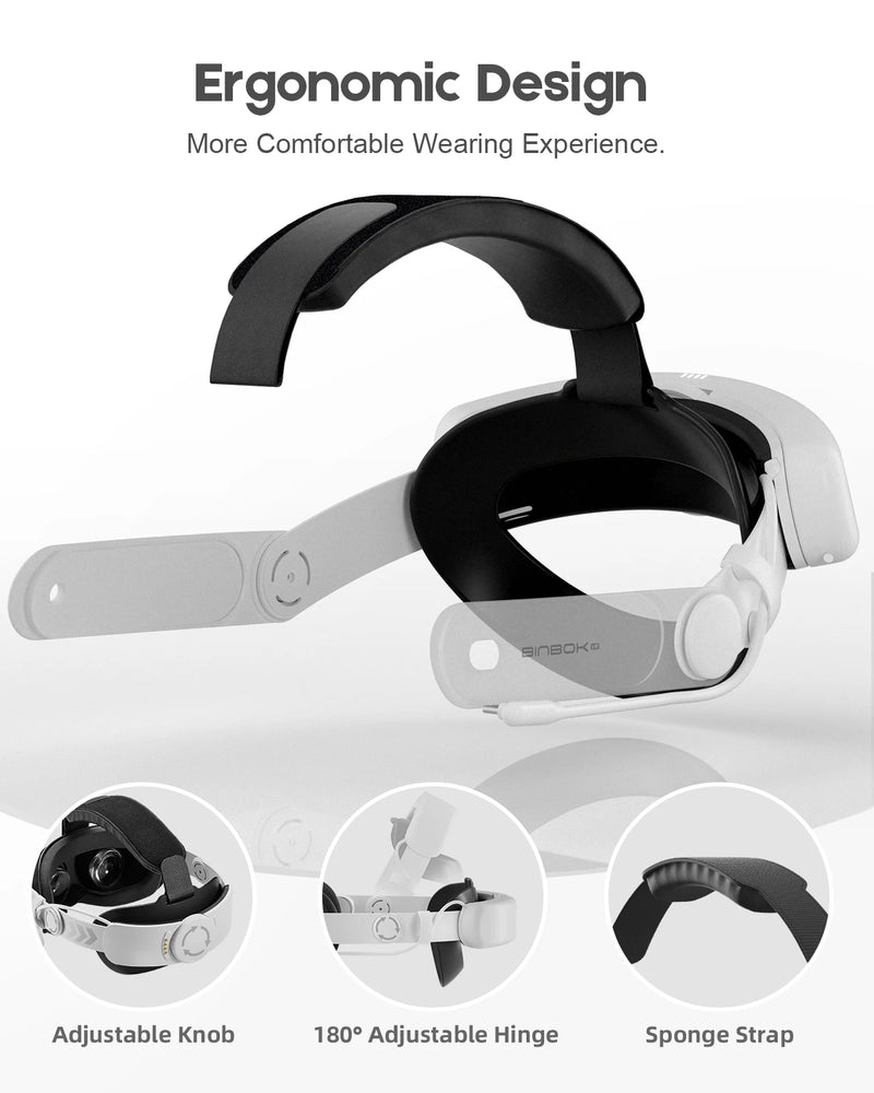 BINBOK VR T3 Head Strap for Oculus/Meta Quest 3 with Rechargeable Battery 8000mAh Ergonomic Design HighDensity Memory Foam Strap