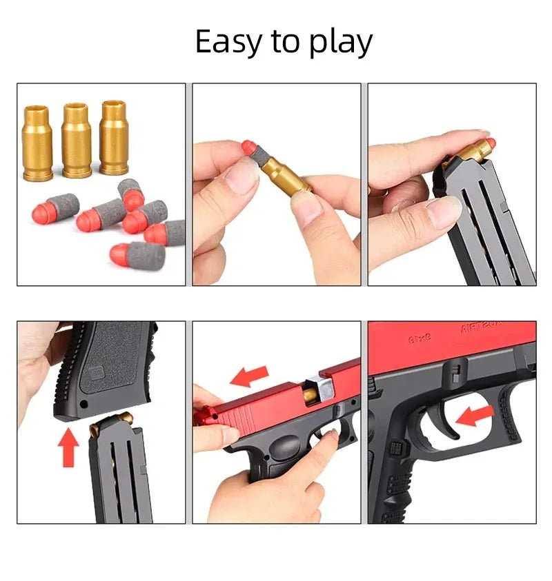 Soft Pellet Gun Toy Airsoft Glock with Drum Shell Ejected Foam Blaster Fidget Guns Toy Realistic Ejecting Gun Gifts for Boys