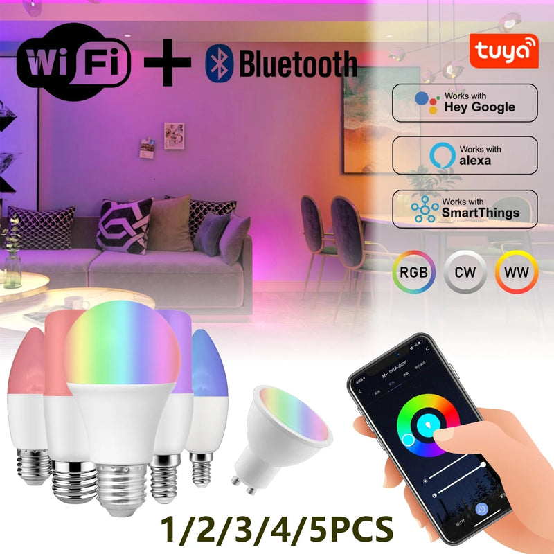 LED WIFI bluetooth Smart AC100-240V  E27 GU10 E14 B22 tuya IoT Led Bulb With Google Home Alexa Light Bulb For Home Decoration