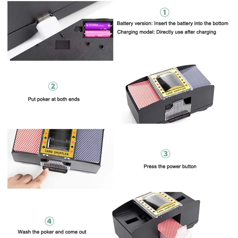 2/4Deck Automatic Card Shuffling Machine USB Battery-Operated Electric Poker Card Shuffler for Home Party Board Games