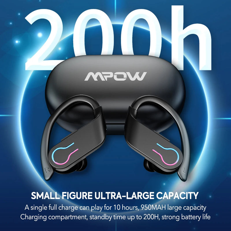 Mpow Q63 Bluetooth 5.3 Earphones Sports Headset Wireless In-Ear 200H Standby Time IPX7 Waterproof HiFi Stereo Gaming Earbuds