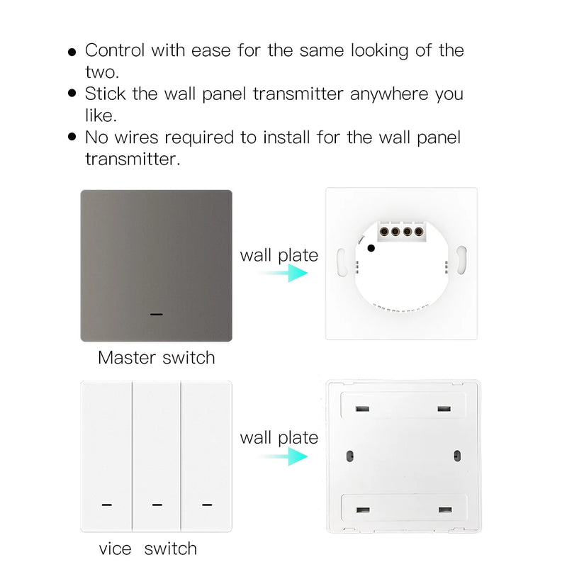 MOES WiFi Smart Wall Light Switch RF433 Push Button Transmitter Smart life Tuya App Remote Control Works with Alexa Google Home