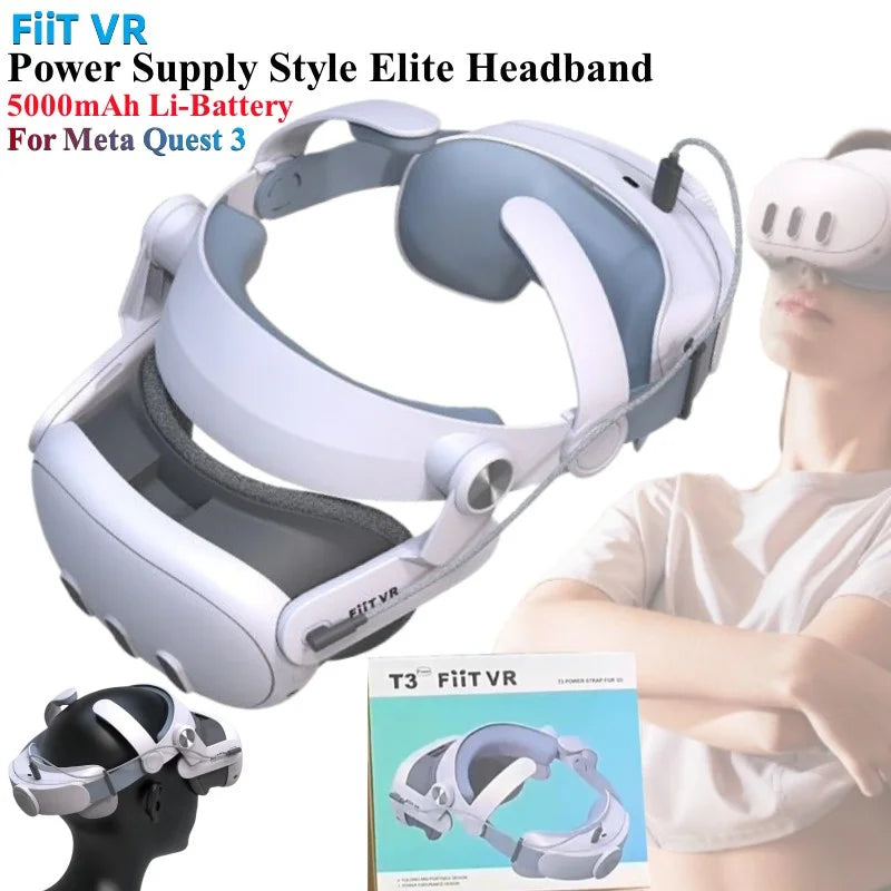 Built-in 5000mAh Battery Elite Headband For Meta Quest 3, VR Headset Head Strap Mask Oculus Q3 All-In-One VR Glasses Accessories