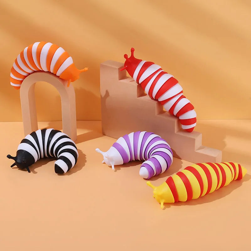 Funny Fidget Slugs Articulated Sensory Slug Toy Realistic Worm Caterpillar Fidget Toys for Kids Adults ADHD Autism Stress Relief